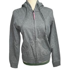 Solid Gray with Pink Zip up Hoodie with pockets Cotton Blend Long sleeve size M